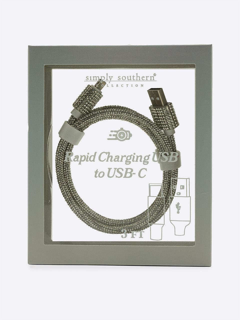 Silver Sparkle Simply Southern Rapid Charging Cable USB to USB-C