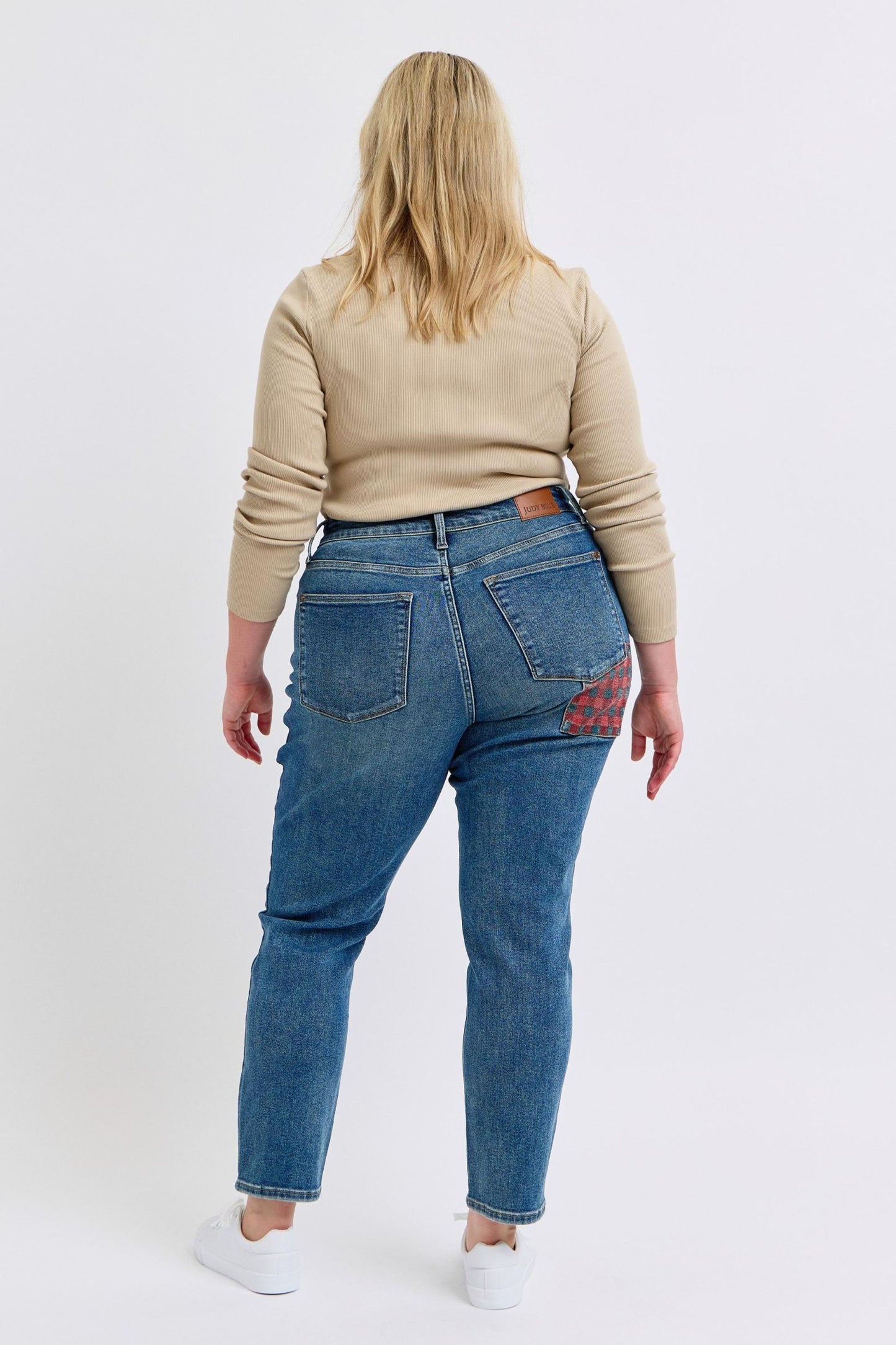 Judy Blue High Waist Plaid Patch Slim