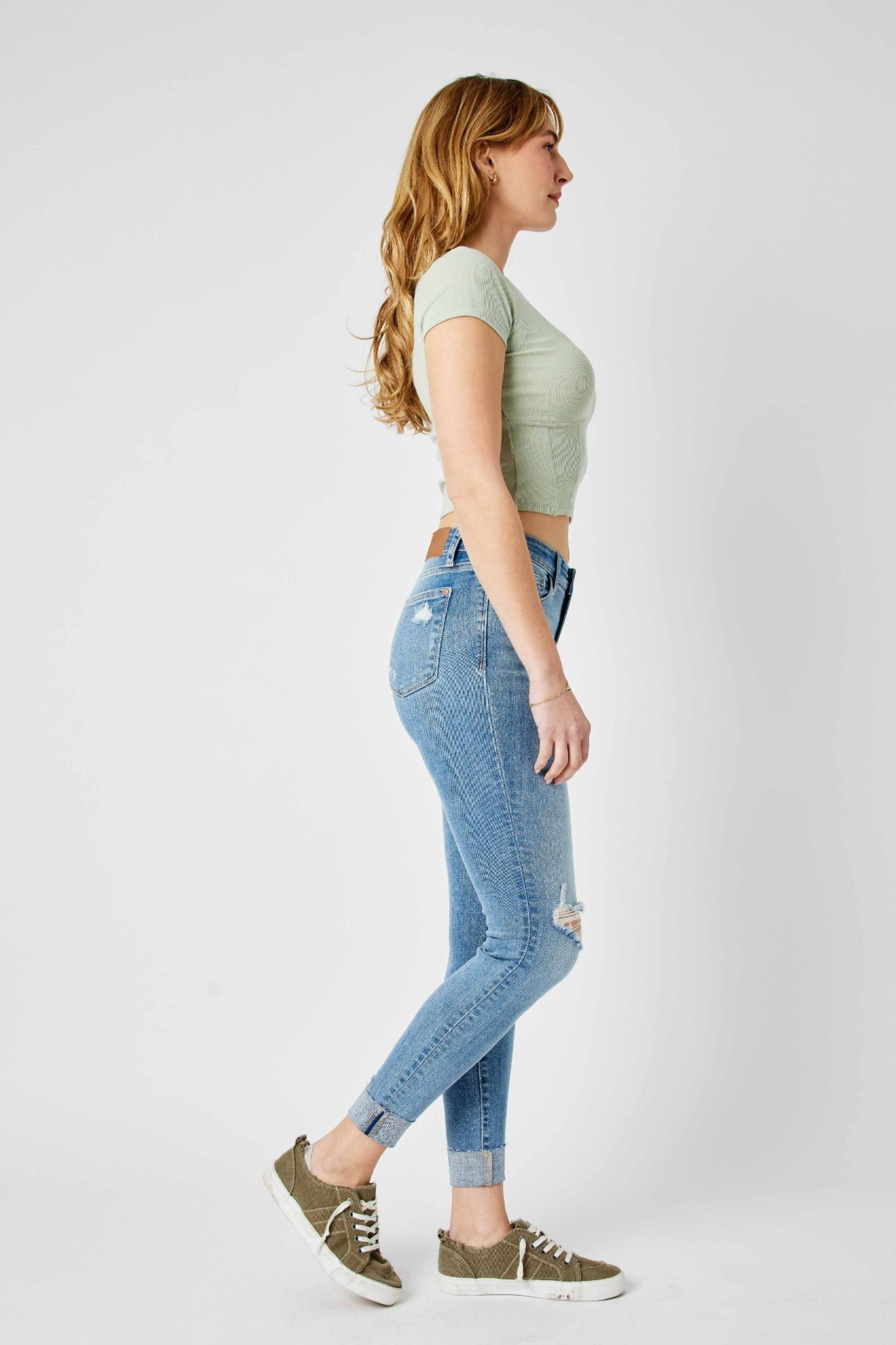 Judy Blue Mid Rise Destroy & Cuffed Skinny