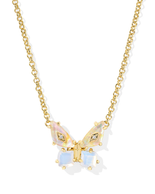 Bianca Butterfly Necklace Gold Iridescent White Mix