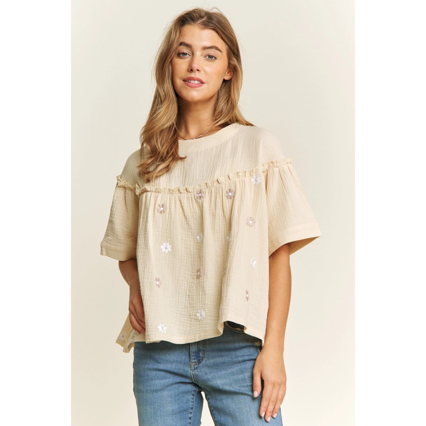 Embroidered Babydoll Top