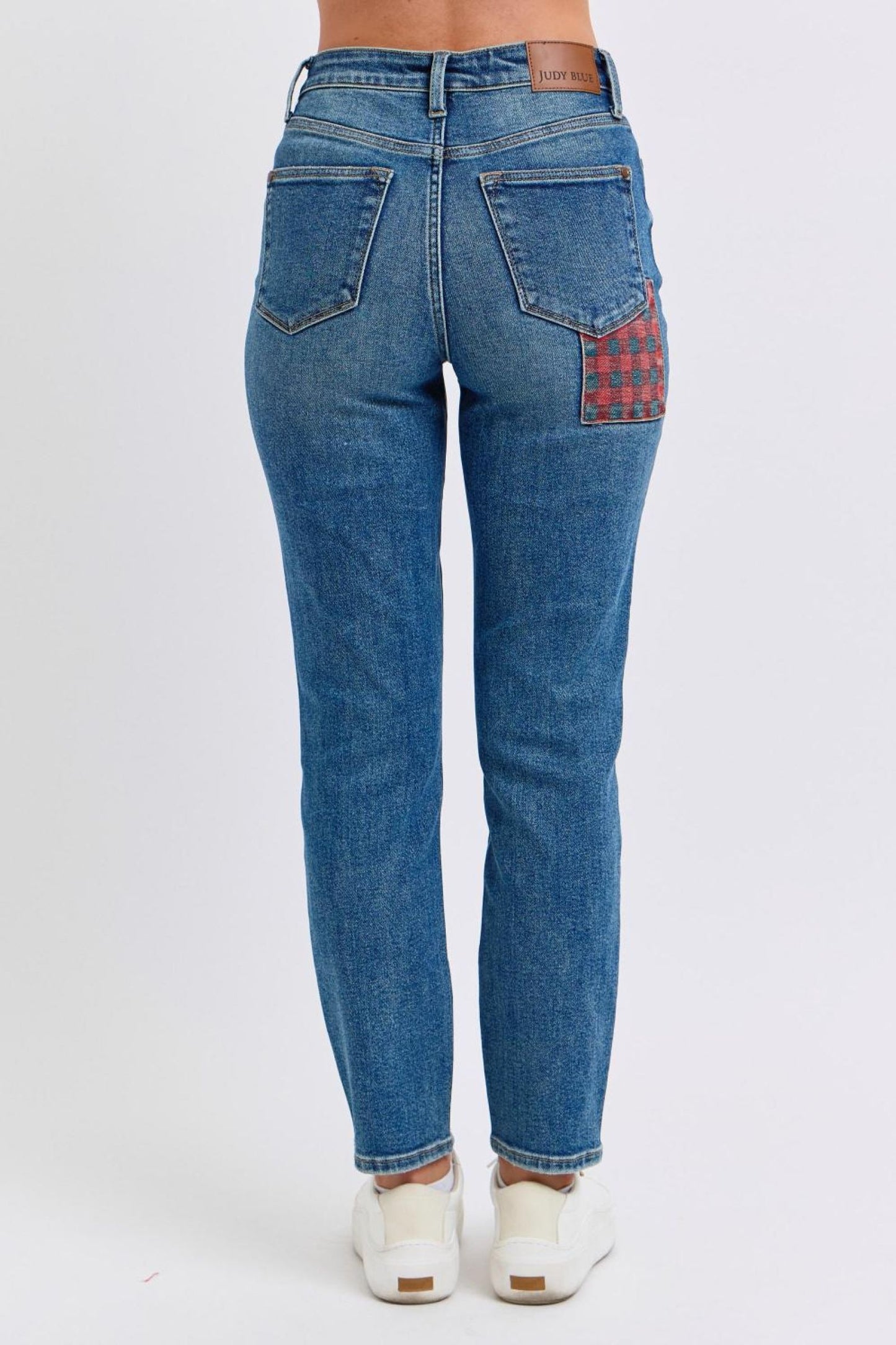 Judy Blue High Waist Plaid Patch Slim