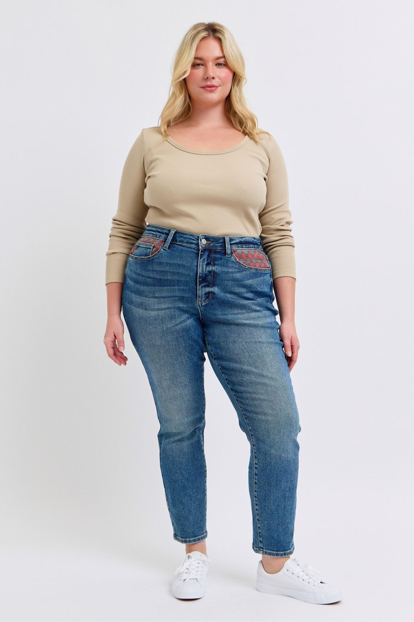 Judy Blue High Waist Plaid Patch Slim