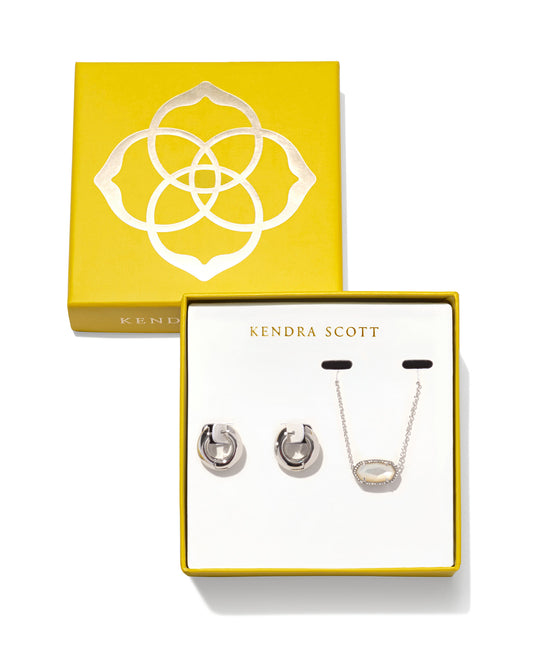 Kendra Scott Elisa Mikki Gift Set Silver Ivory Mother of Pearl