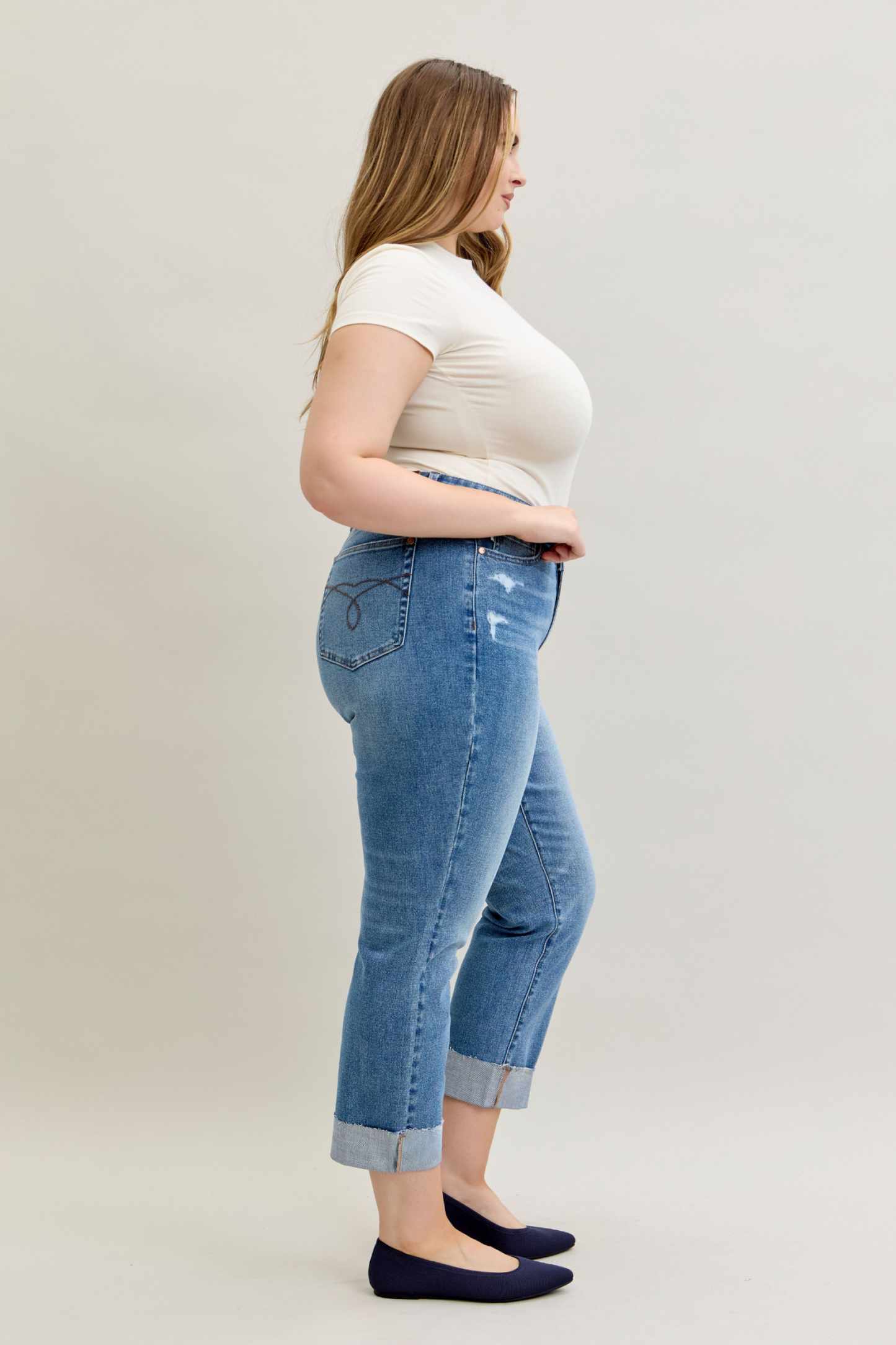 Judy Blue Boyfriend Criss-Cross Cuff Jeans
