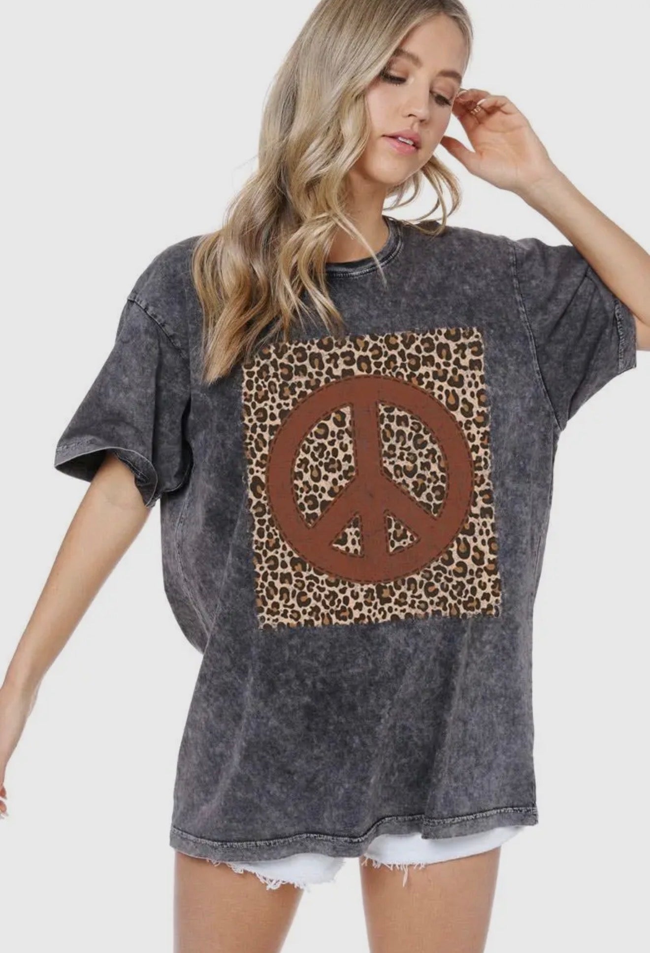 Leopard Peace Sign Boyfriend Graphic Tee