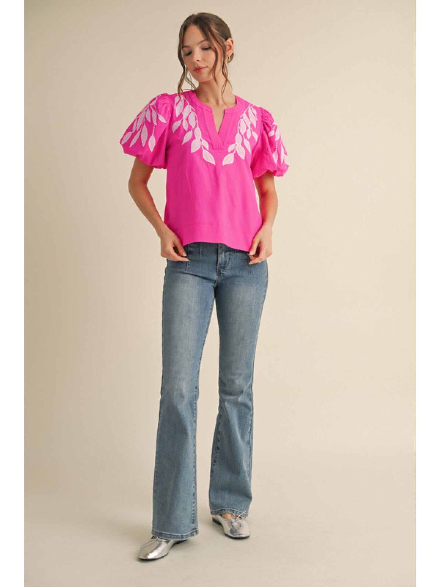 Embroidered Puff Sleeve Top