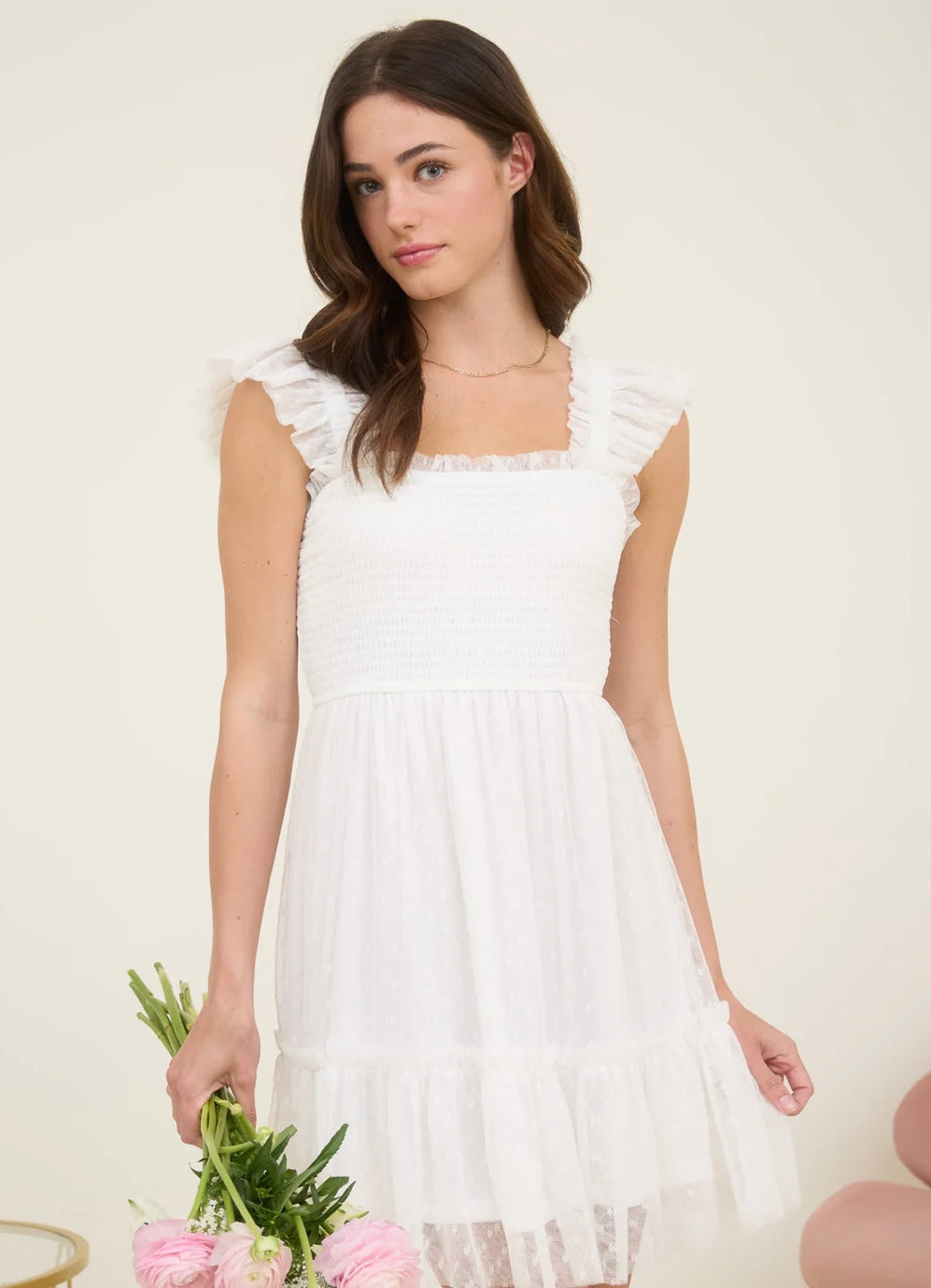 Smocked Ruffle Mini Dress