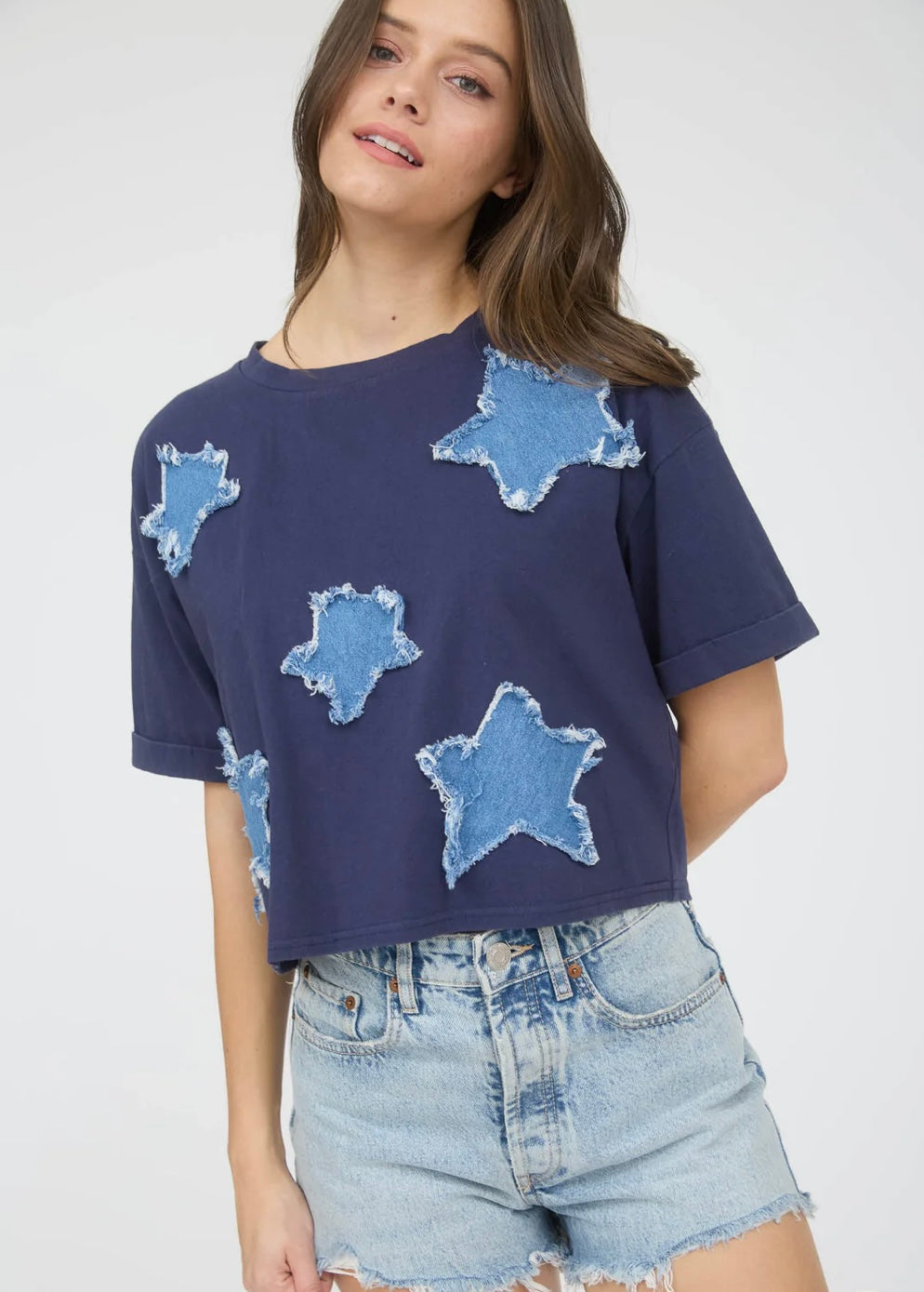 Denim Star Patch Top