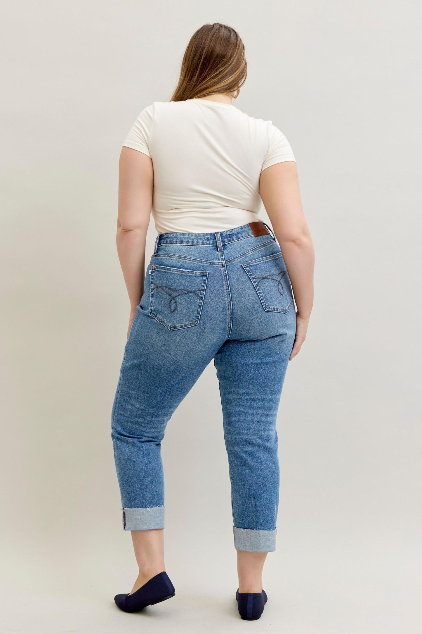 Judy Blue Boyfriend Criss-Cross Cuff Jeans
