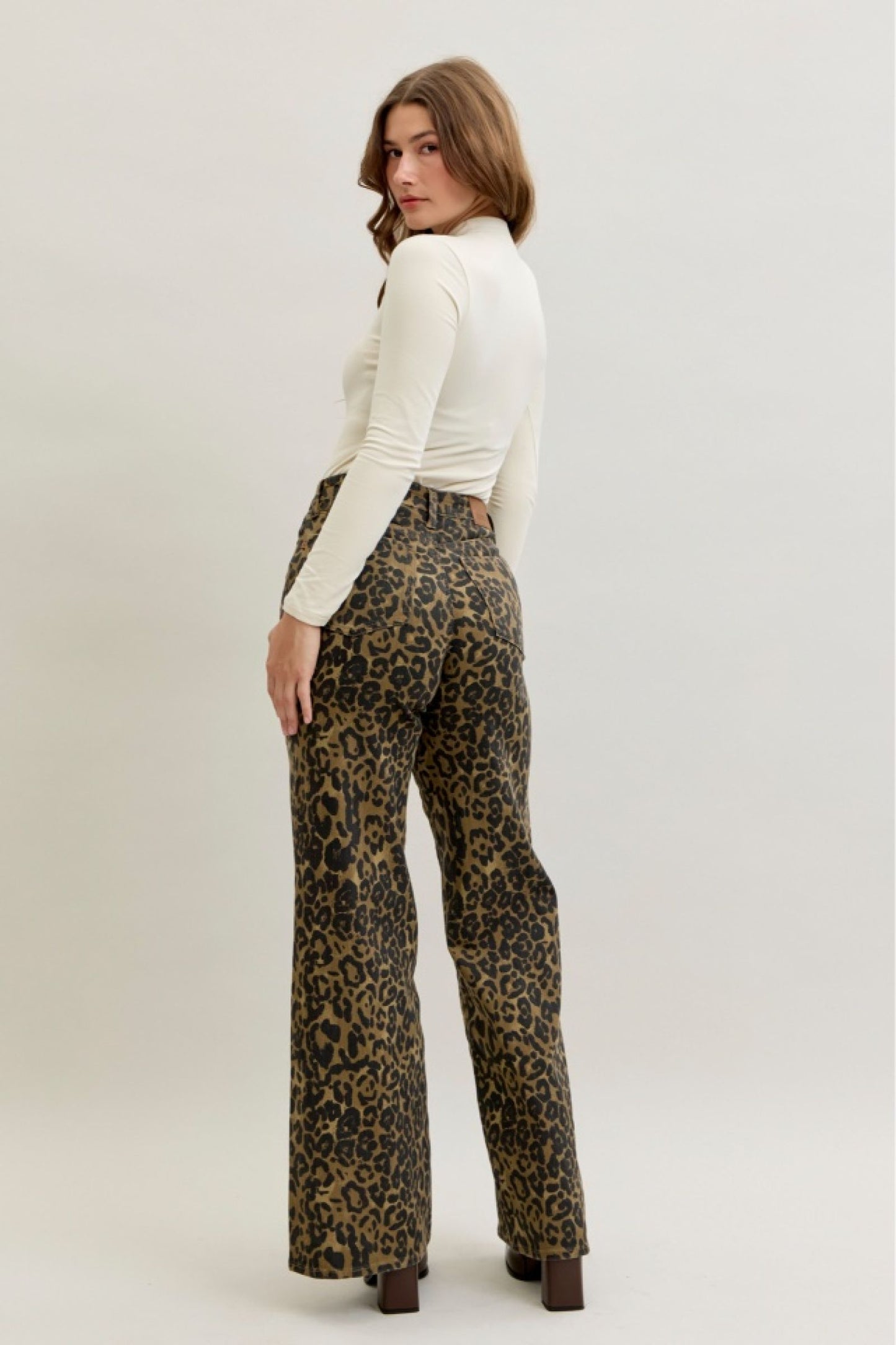 Judy Blue Leopard High Waist Retro Wide Jeans