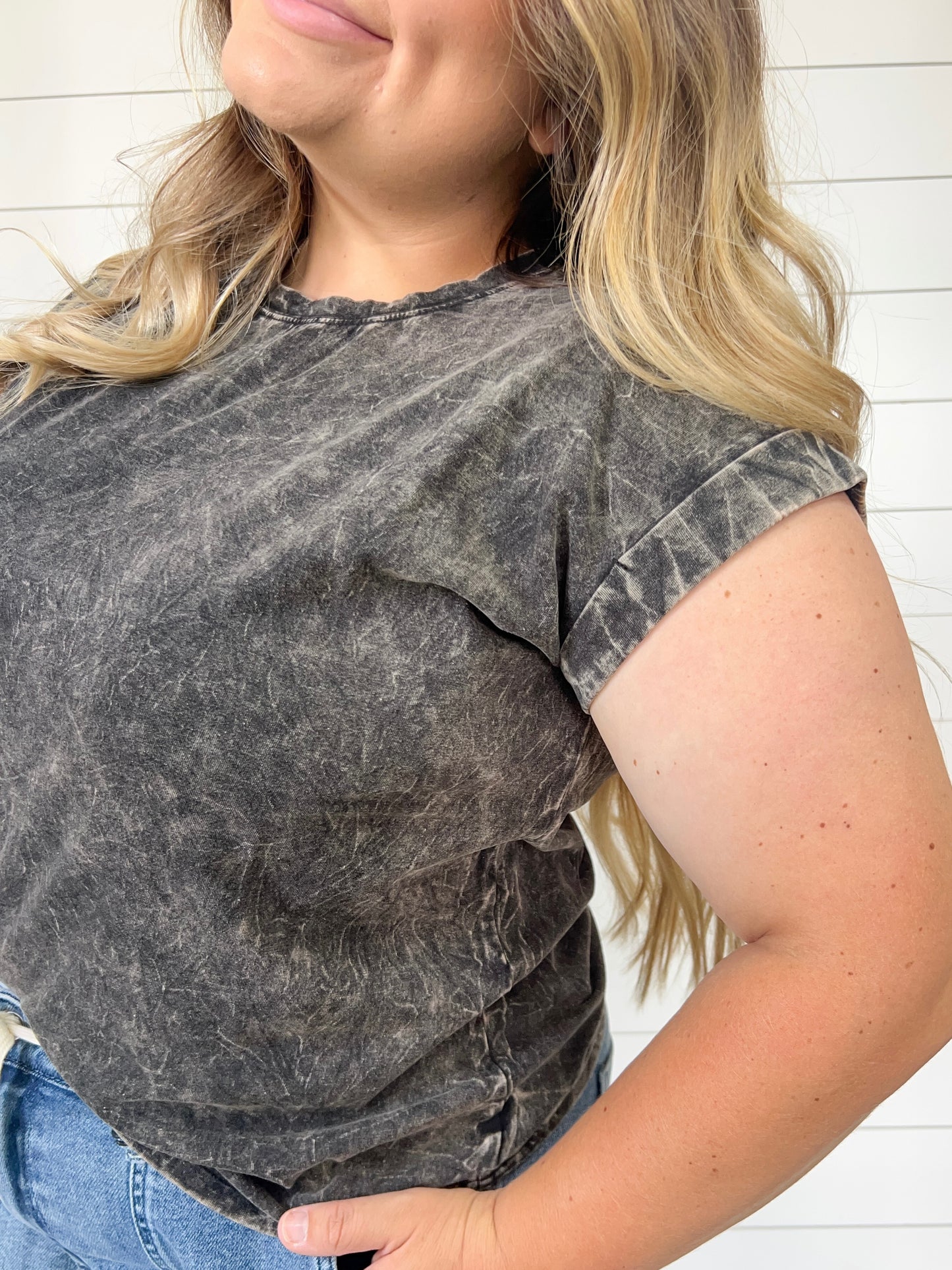 Crinkle Wash Cuffed Sleeve Tee