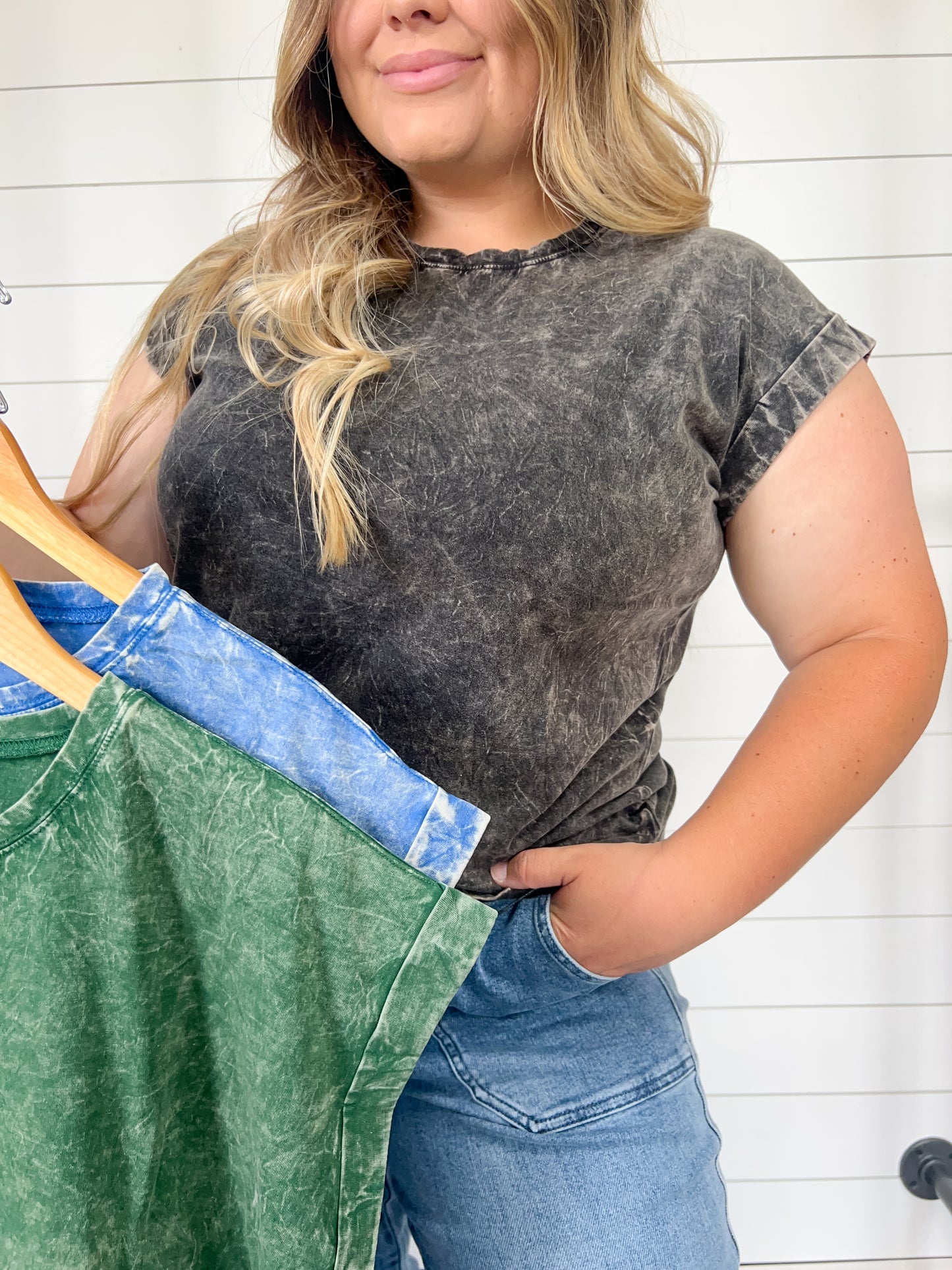 Crinkle Wash Cuffed Sleeve Tee
