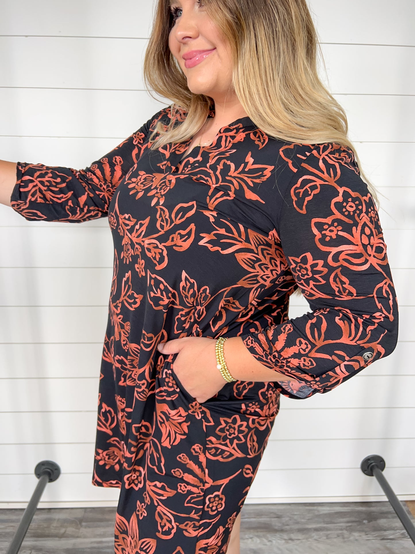 Black/Rust Floral Scarlett Dress