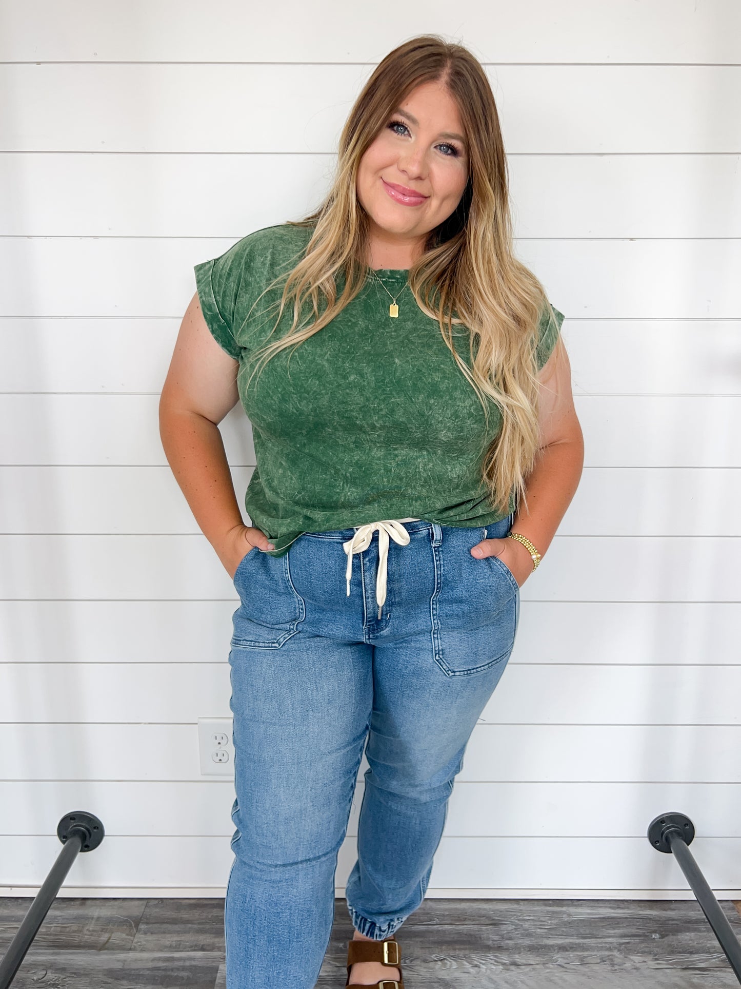 Crinkle Wash Cuffed Sleeve Tee