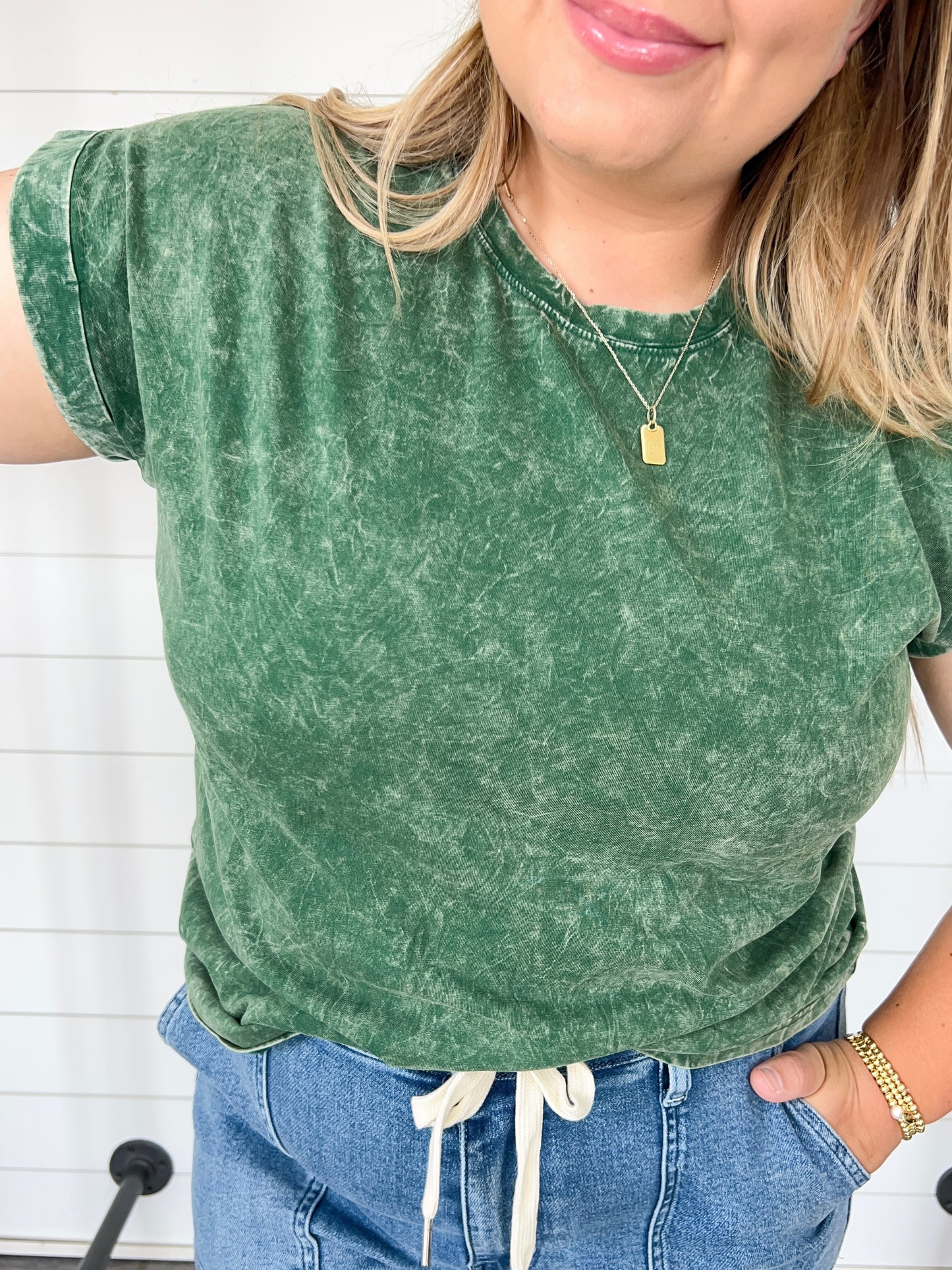 Crinkle Wash Cuffed Sleeve Tee