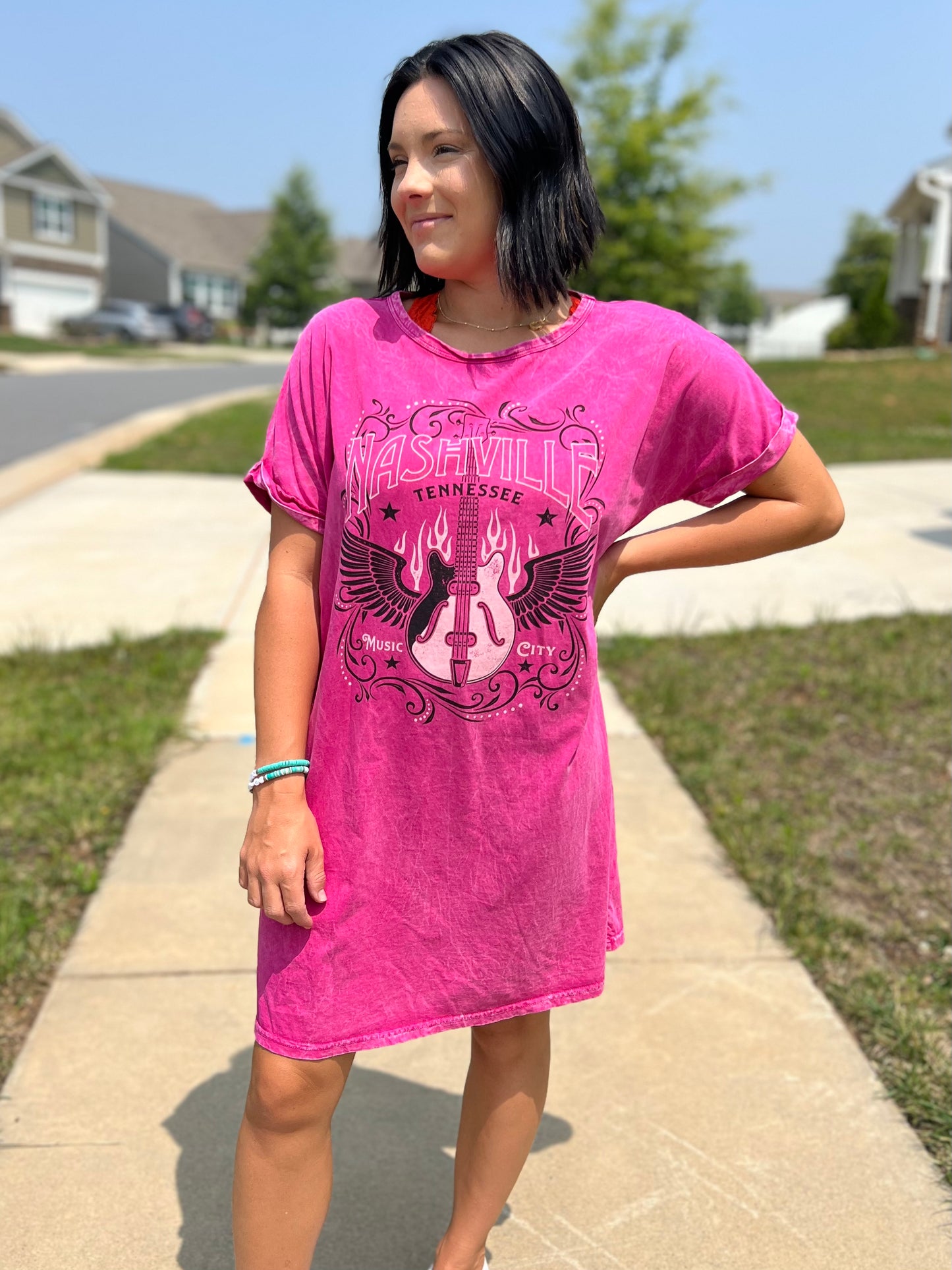 Nashville Music City Magenta Graphic Tee Dress