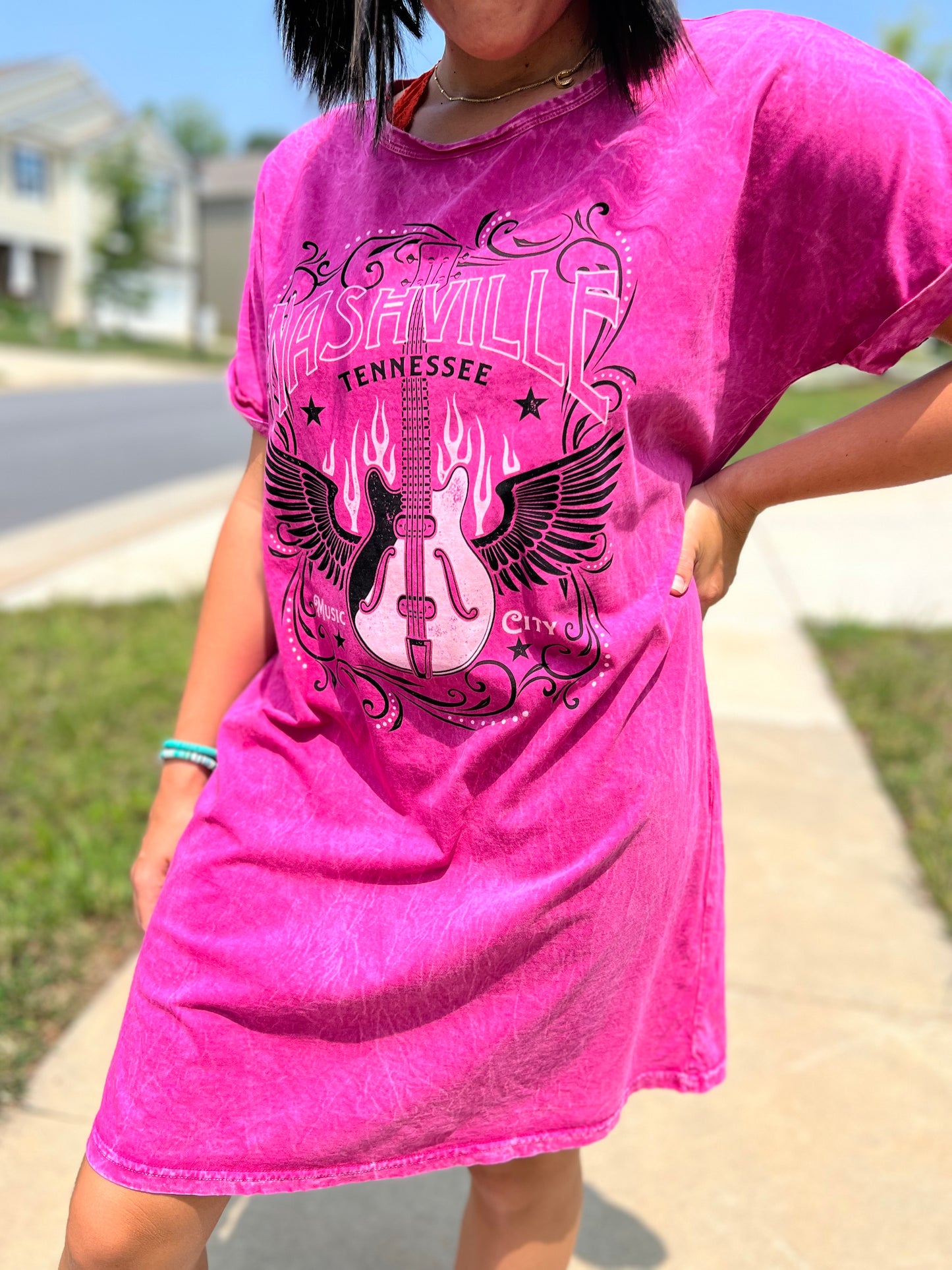 Nashville Music City Magenta Graphic Tee Dress