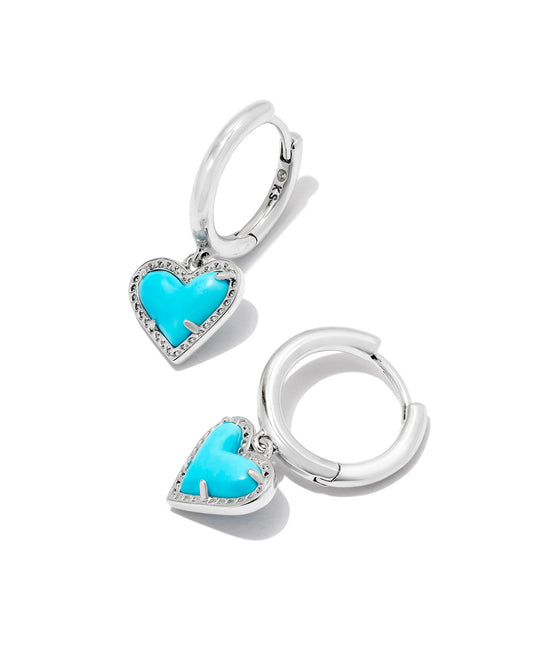 Ari Heart Higie Earrings Rhodium Turquoise
