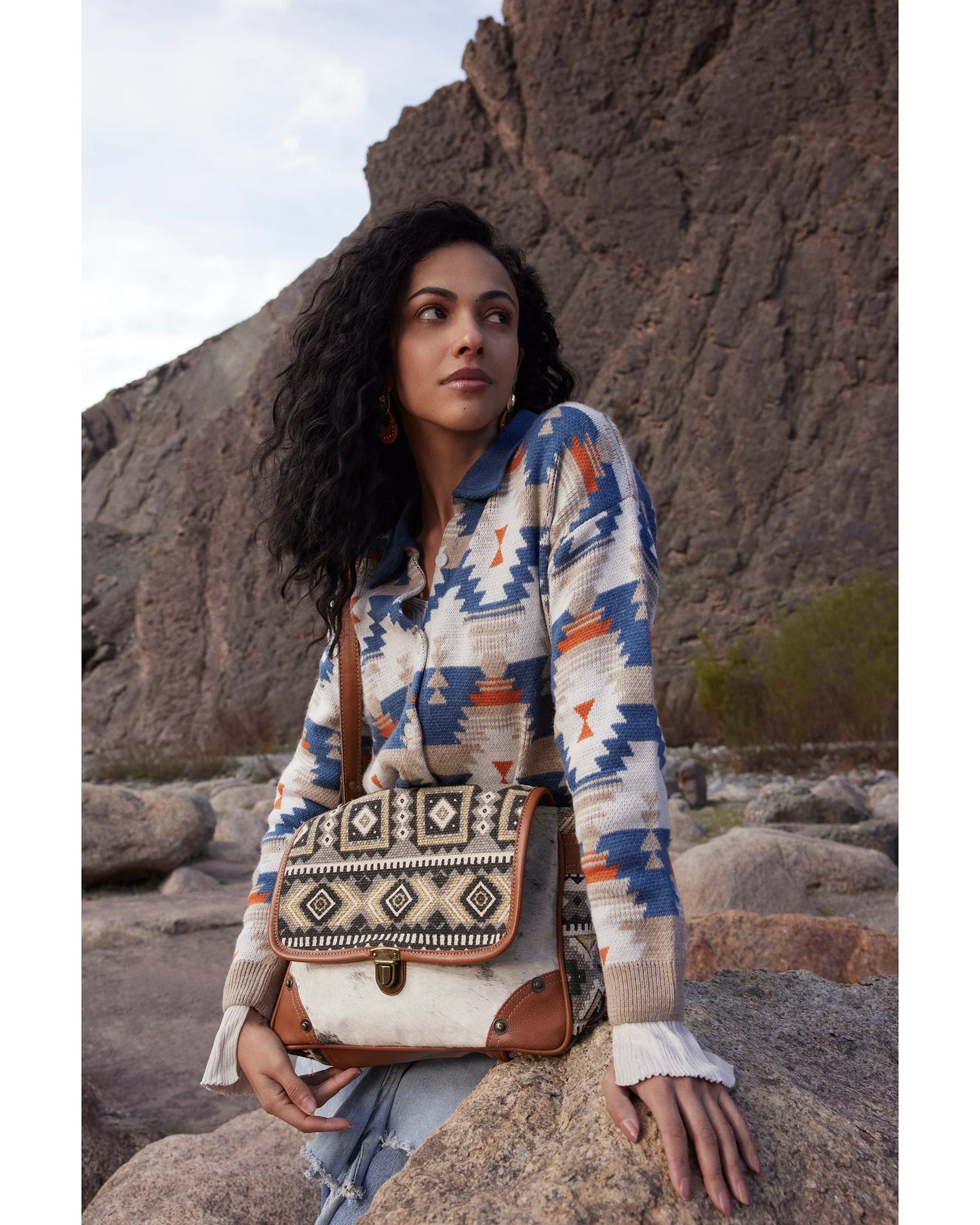 Myra Bison Ridge Messenger Bag With Hair-on Hide