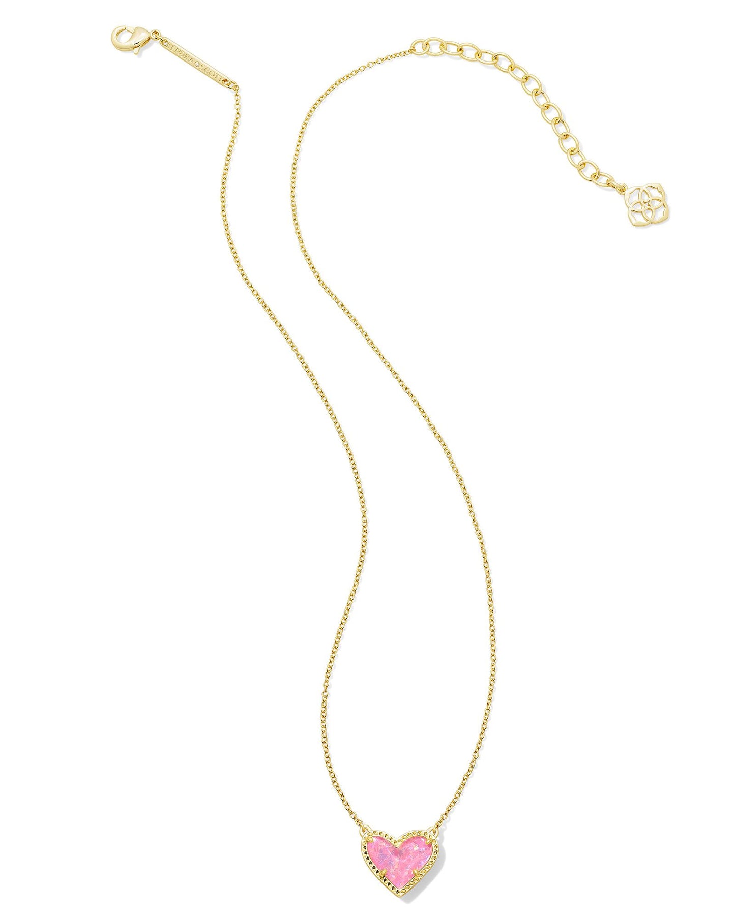 Ari Heart Pendant Necklace Gold Pink Iridescent Glitter Glass