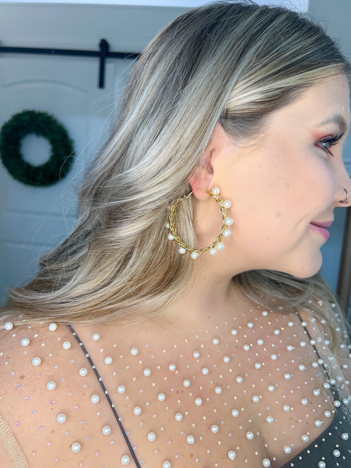 Pearl & Chain Hoop Earrings