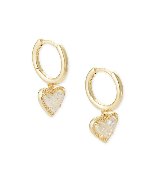 Kendra Scott Ari Heart Huggie Hoops Gold Iridescent Drusy