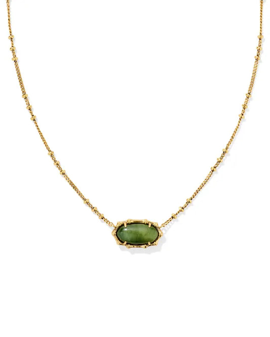 Elisa Vintage Gold Bamboo Frame Short Pendant Necklace in Sage Serpentine