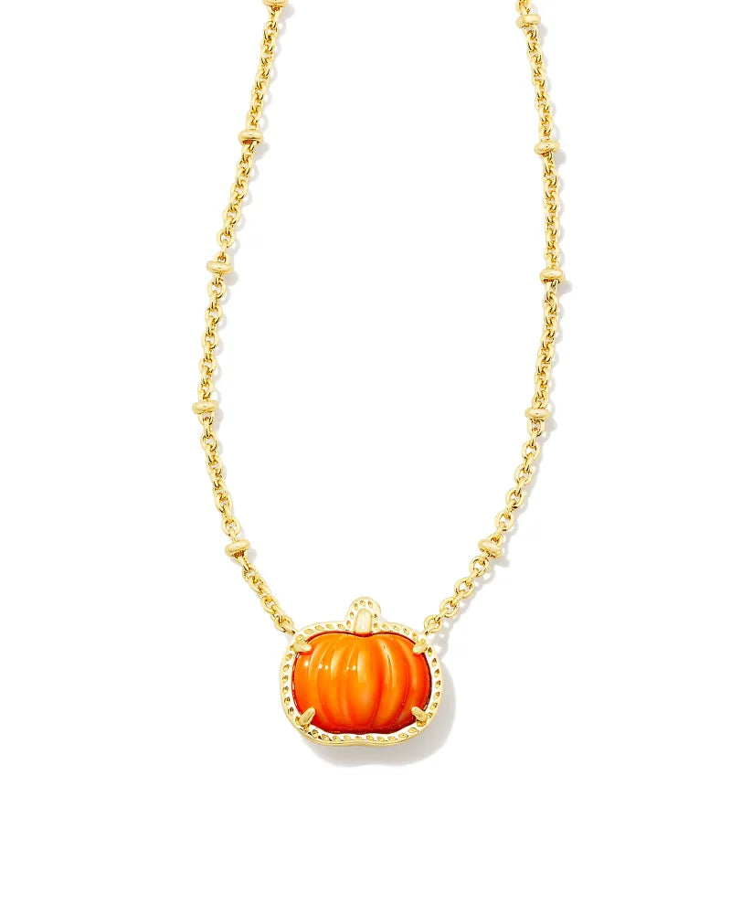 Kendra Scott Pumpkin Gold Short Pendant Necklace in Orange Mother-of-Pearl