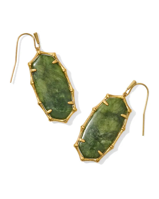 Elle Vintage Gold Bamboo Frame Drop Earrings in Sage Serpentine