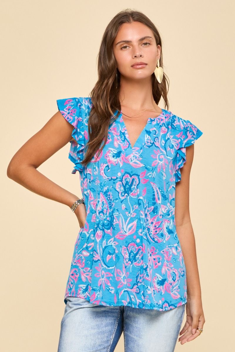 Blue Paisley Lizzy Flutter Tank