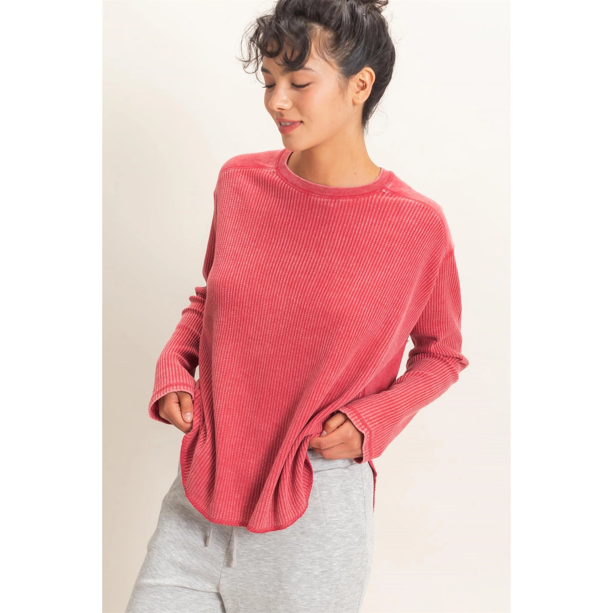 Mineral Wash Waffle Knit Top