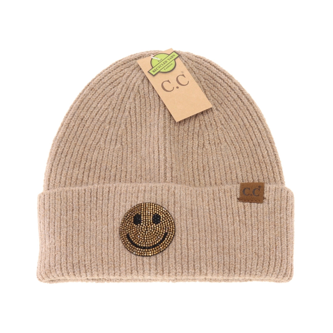 C.C. Rhinestone Smiley Face Beanie