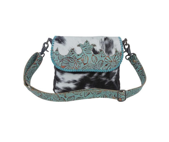 Myra Turquoise Fleurs Leather & Hairon Bag