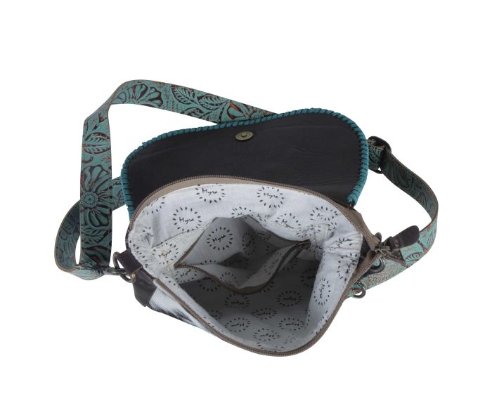 Myra Turquoise Fleurs Leather & Hairon Bag