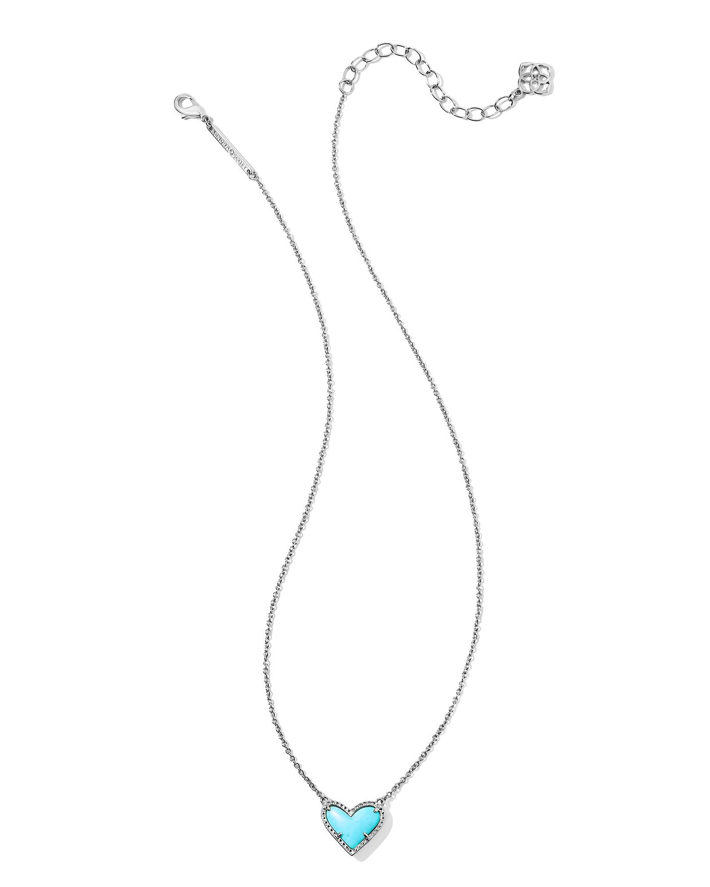 Kendra Scott Ari Heart Pendant Necklace Rhodium Turquoise