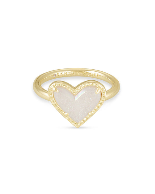 Kendra Scott Ari Heart Band Ring Gold Iridescent Drusy