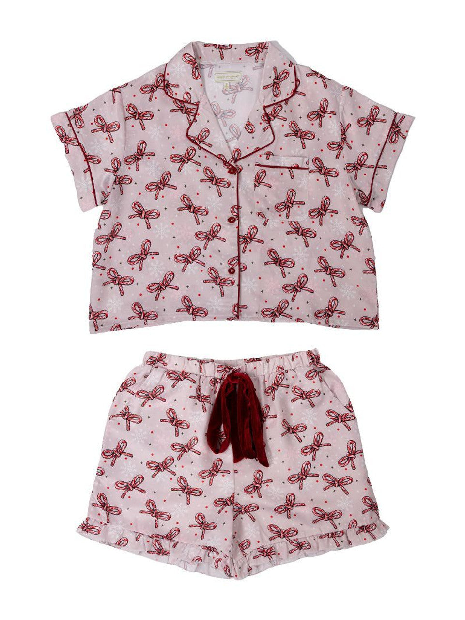 Candy Cane Bow Christmas Pajama Set