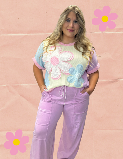 Waffle Knit Flower Top