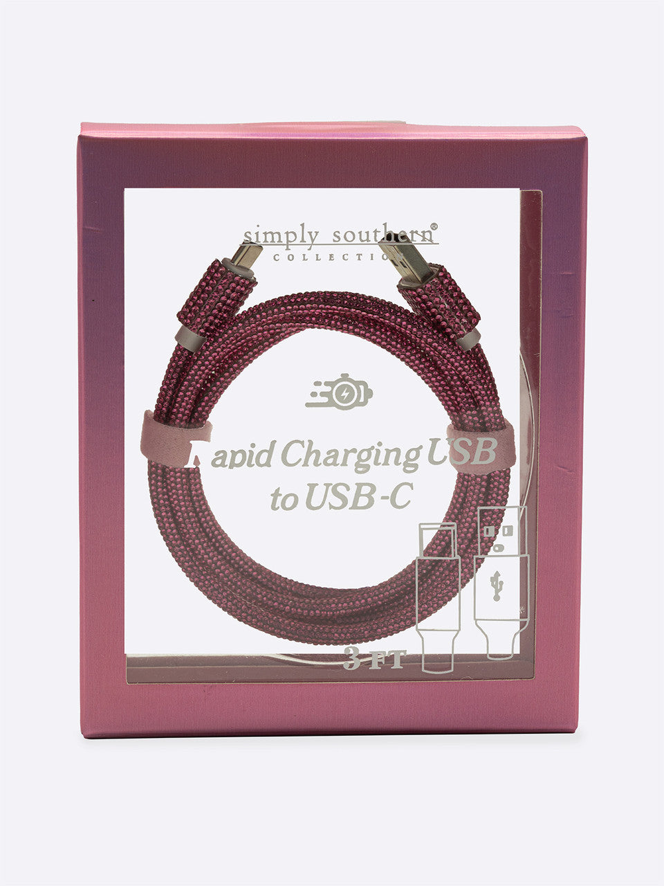 Pink Sparkle Simply Southern Rapid Charging Cable USB to USB-C