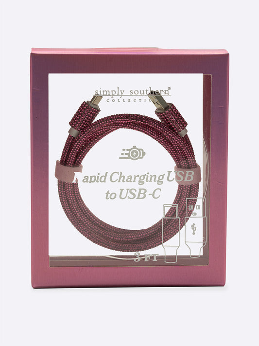 Pink Sparkle Simply Southern Rapid Charging Cable USB to USB-C