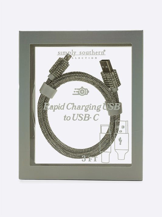 Silver Sparkle Simply Southern Rapid Charging Cable USB to USB-C