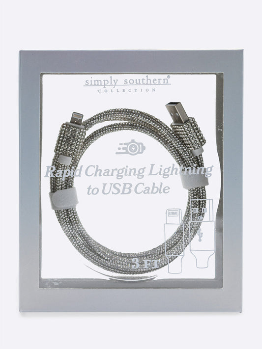 Silver Sparkle Rapid Charging Lightning to USB Cable