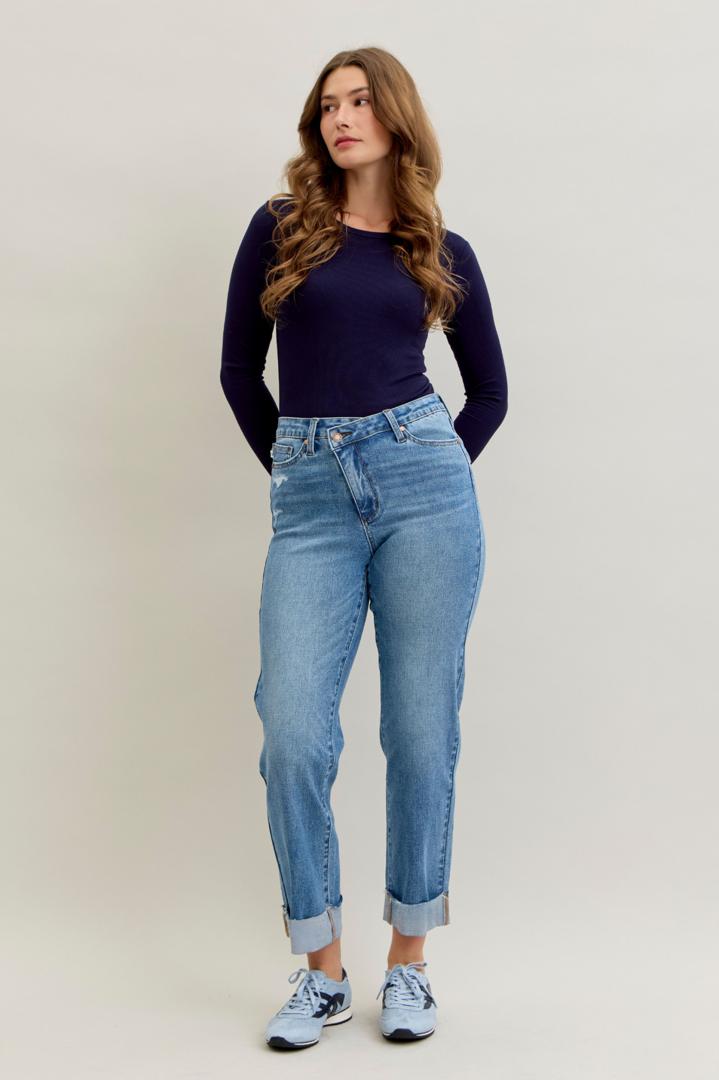 Judy Blue Boyfriend Criss-Cross Cuff Jeans