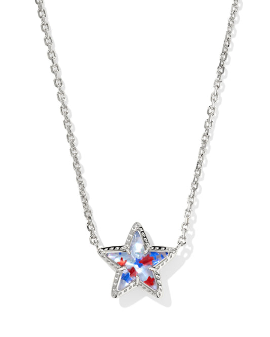 Cassidy Star Necklace Rhodium Red White Blue