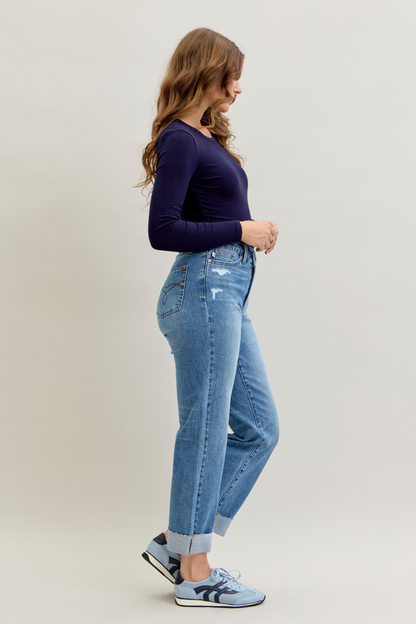Judy Blue Boyfriend Criss-Cross Cuff Jeans