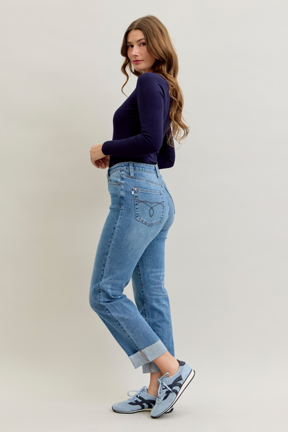 Judy Blue Boyfriend Criss-Cross Cuff Jeans