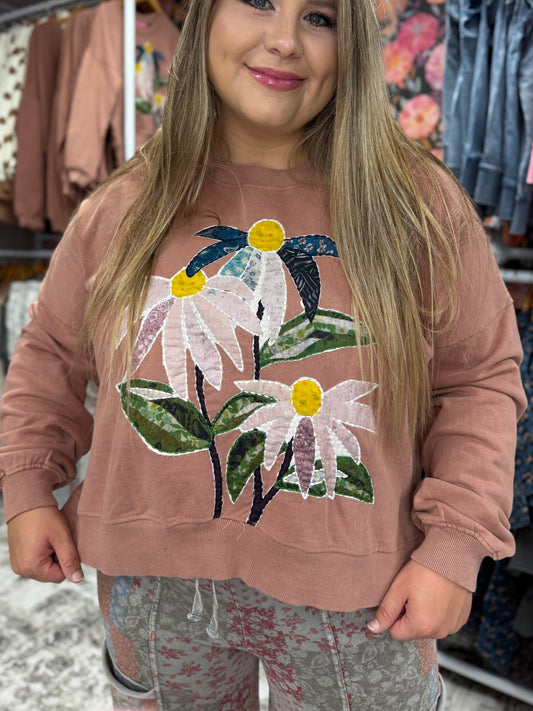Flower Appliqué Sweatshirt