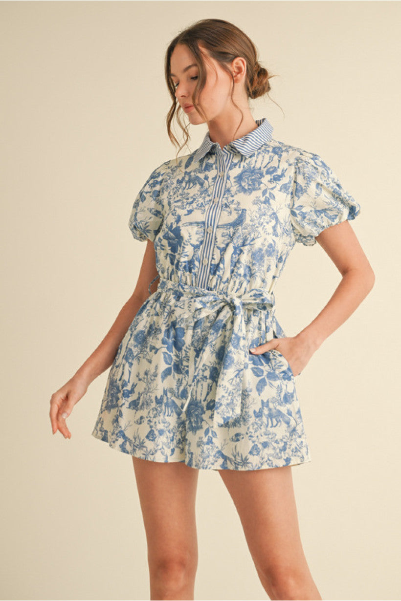 Puff Sleeve Printed Romper