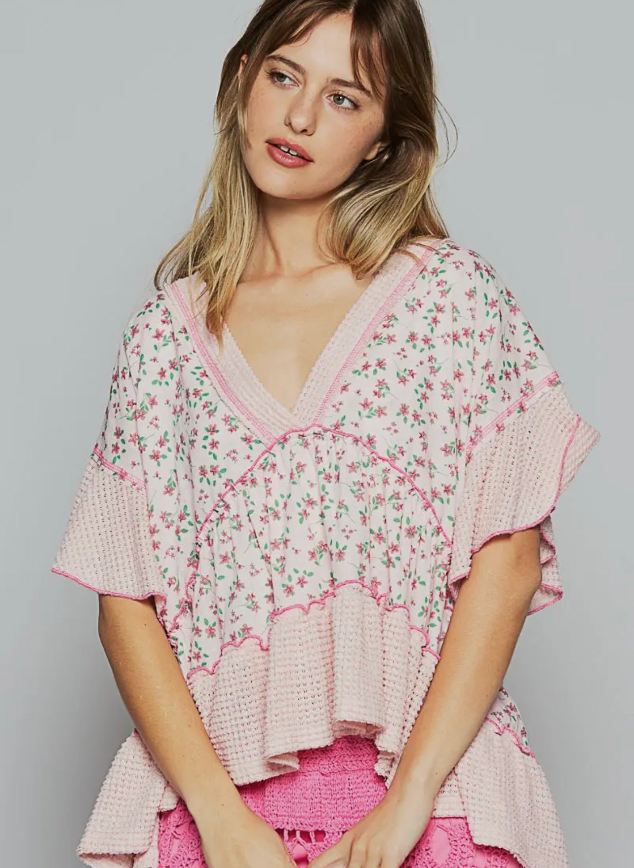 V-Neck Short Sleeve Ruffle Top
